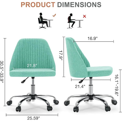 Office Desk Chair, Modern Cute Rolling Vanity Swivel Task Chairs with Wheels, Armless for Home, Bedrooms, Office, Study, Student