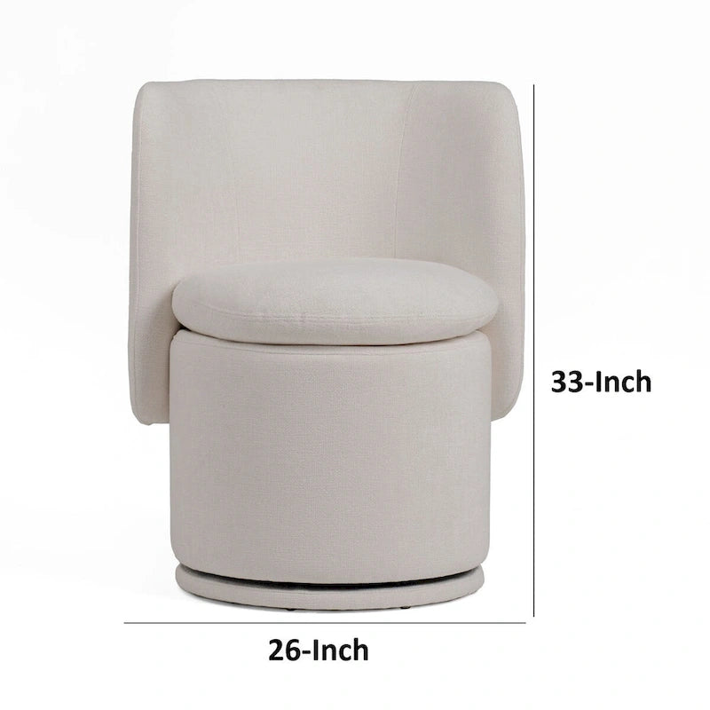Reno Nori 26 Inch, Swivel Dining Chair, Off White Fabric, Wingback, Wood
