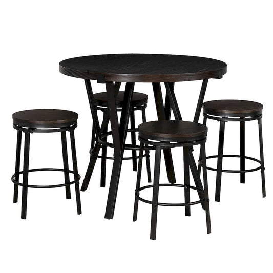 Cassidy Charcoal Wooden 5-Piece Counter Height Dining Set with 4 Stools