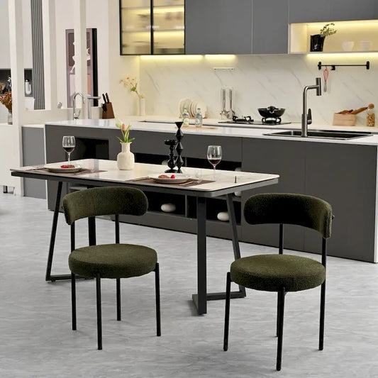 Boucle Dining Chairs Set of 2,Mid-Century Modern Curved Backrest Chair,Round Upholstered Kitchen Chairs