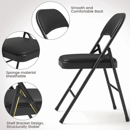 4pcs Folding Chairs With Padded Cushion and Back, Hold Up to 350 Pounds