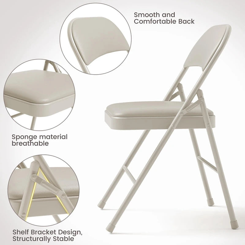 4pcs Folding Chairs With Padded Cushion and Back, Hold Up to 350 Pounds