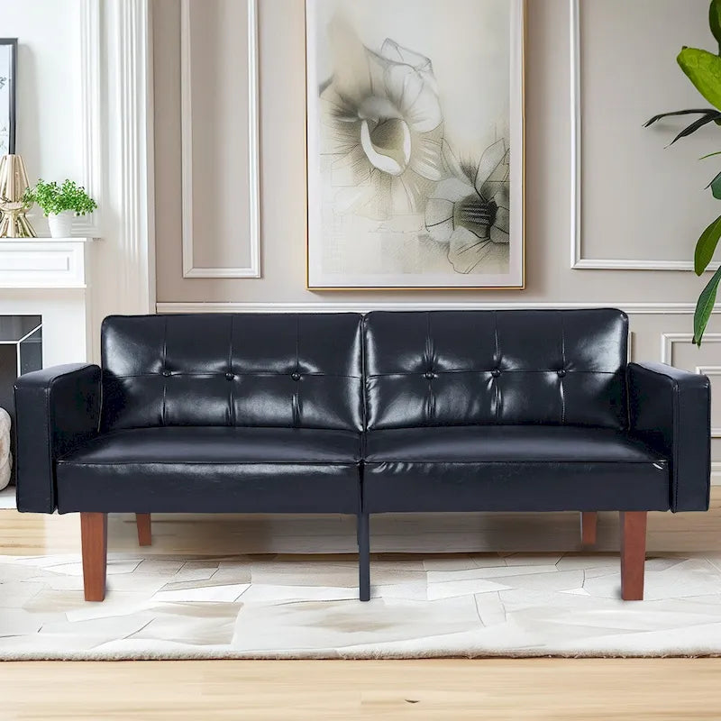 68 in. Soft Convertible Sofa Bed with Adjustable Backrest and Solid Wood Legs