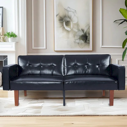 68 in. Soft Convertible Sofa Bed with Adjustable Backrest and Solid Wood Legs