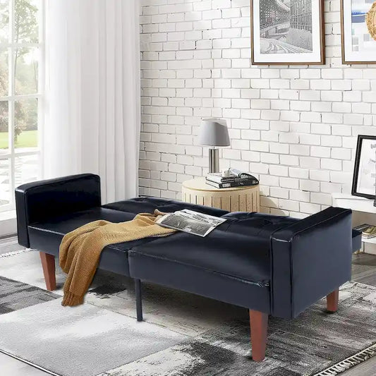 68 in. Soft Convertible Sofa Bed with Adjustable Backrest and Solid Wood Legs