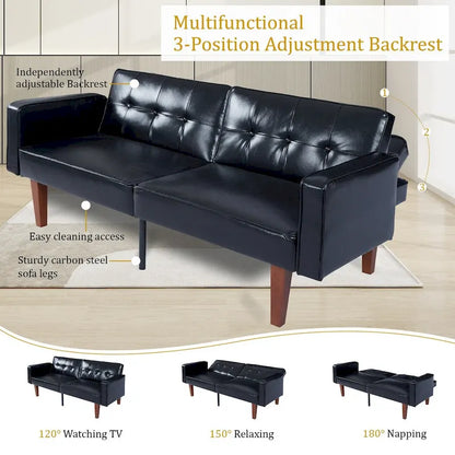 68 in. Soft Convertible Sofa Bed with Adjustable Backrest and Solid Wood Legs