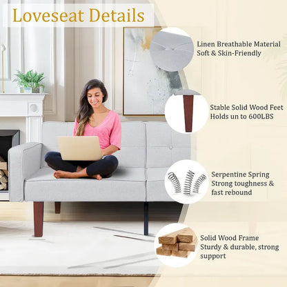 68 in. Soft Convertible Sofa Bed with Adjustable Backrest and Solid Wood Legs