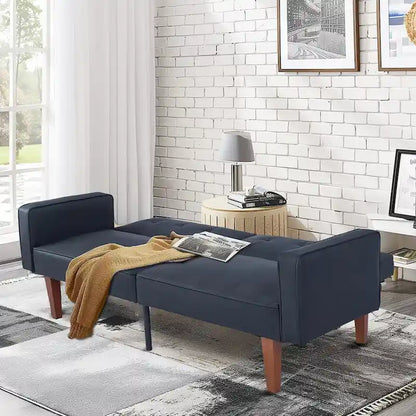 68 in. Soft Convertible Sofa Bed with Adjustable Backrest and Solid Wood Legs