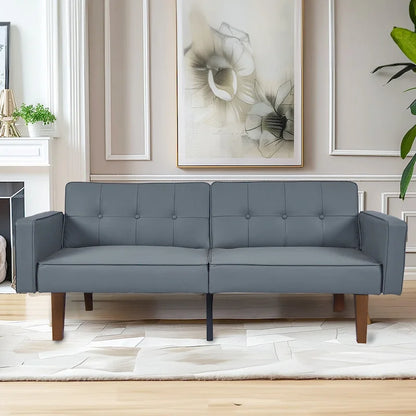 68 in. Soft Convertible Sofa Bed with Adjustable Backrest and Solid Wood Legs