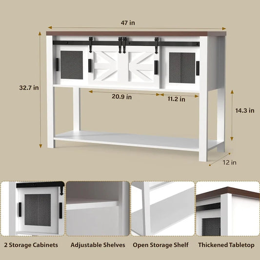 Farmhouse & Industrial Rustic Console Table with Shelf