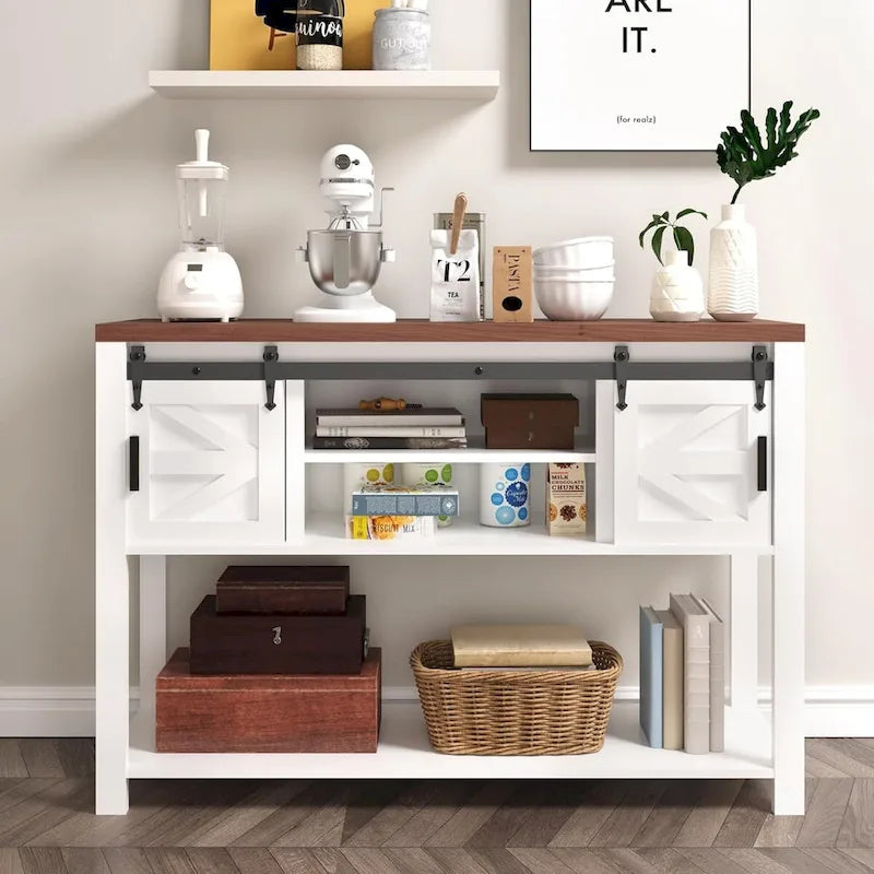 Farmhouse & Industrial Rustic Console Table with Shelf