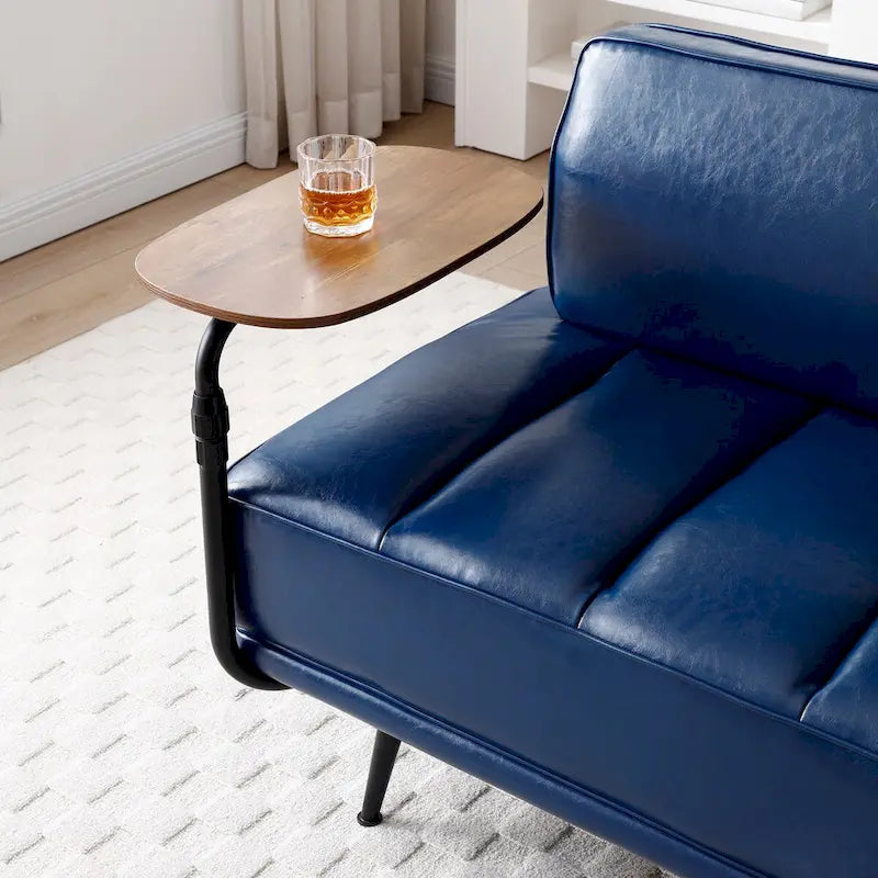 56.3Width End of Bed Bench,Faux Leather Upholstered With side table,360-degree Swivel tray couch,Entryway Ottoman,Metal Legs