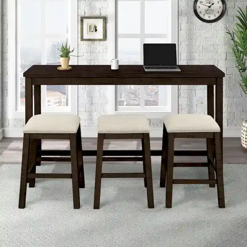4 Pieces Counter Height Table with Fabric Padded Stools