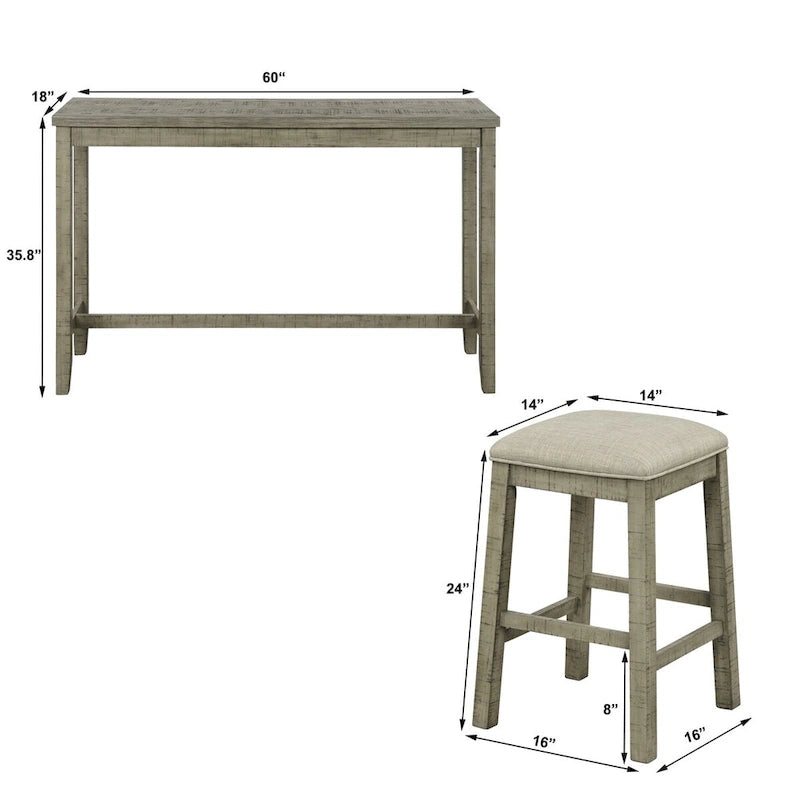 4 Pieces Counter Height Table with Fabric Padded Stools