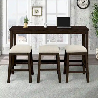 4 Pieces Counter Height Table with Fabric Padded Stools