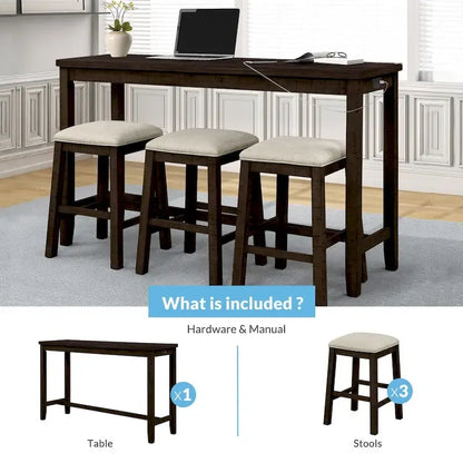 4 Pieces Counter Height Table with Fabric Padded Stools