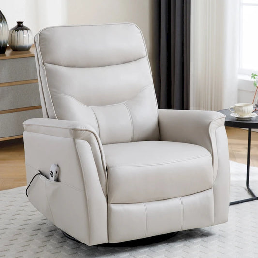 HOMYKA Swivel Power Recliner Faux Leather Glider With USB Port