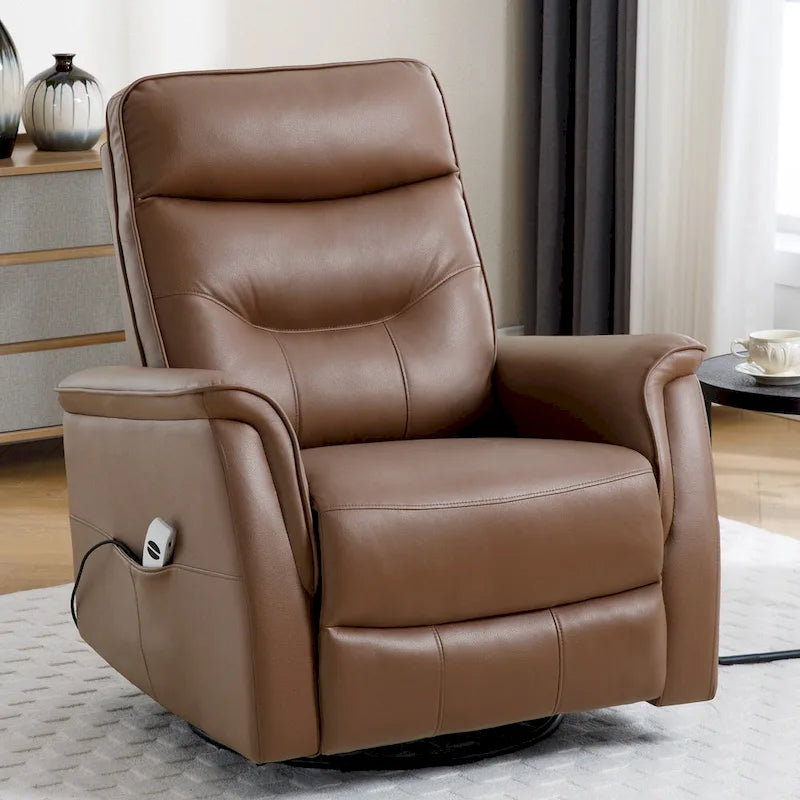 HOMYKA Swivel Power Recliner Faux Leather Glider With USB Port
