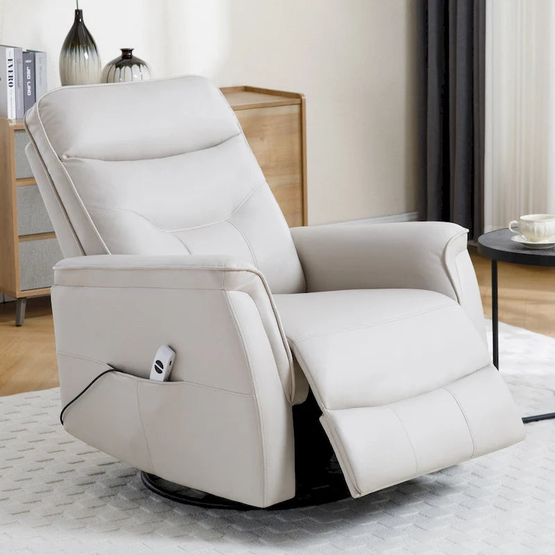 HOMYKA Swivel Power Recliner Faux Leather Glider With USB Port