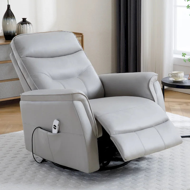HOMYKA Swivel Power Recliner Faux Leather Glider With USB Port