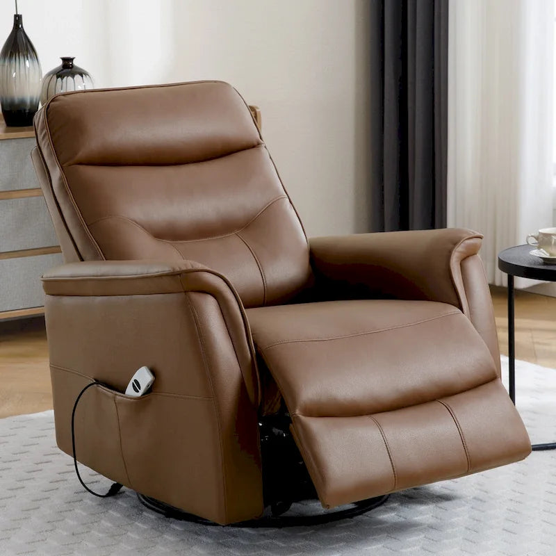HOMYKA Swivel Power Recliner Faux Leather Glider With USB Port