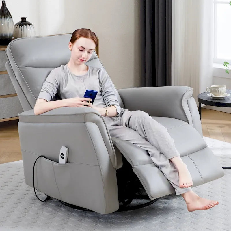 HOMYKA Swivel Power Recliner Faux Leather Glider With USB Port