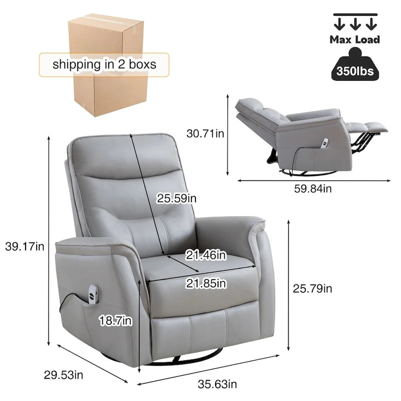 HOMYKA Swivel Power Recliner Faux Leather Glider With USB Port