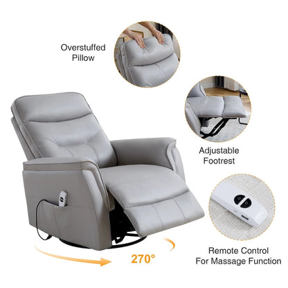 HOMYKA Swivel Power Recliner Faux Leather Glider With USB Port