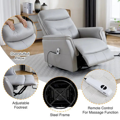 HOMYKA Swivel Power Recliner Faux Leather Glider With USB Port
