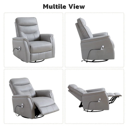 HOMYKA Swivel Power Recliner Faux Leather Glider With USB Port