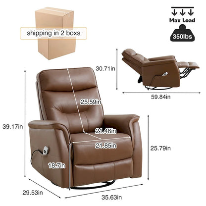 HOMYKA Swivel Power Recliner Faux Leather Glider With USB Port