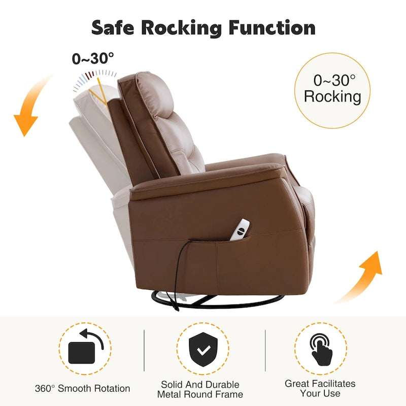HOMYKA Swivel Power Recliner Faux Leather Glider With USB Port