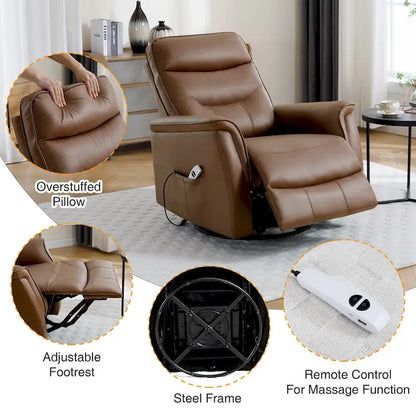 HOMYKA Swivel Power Recliner Faux Leather Glider With USB Port