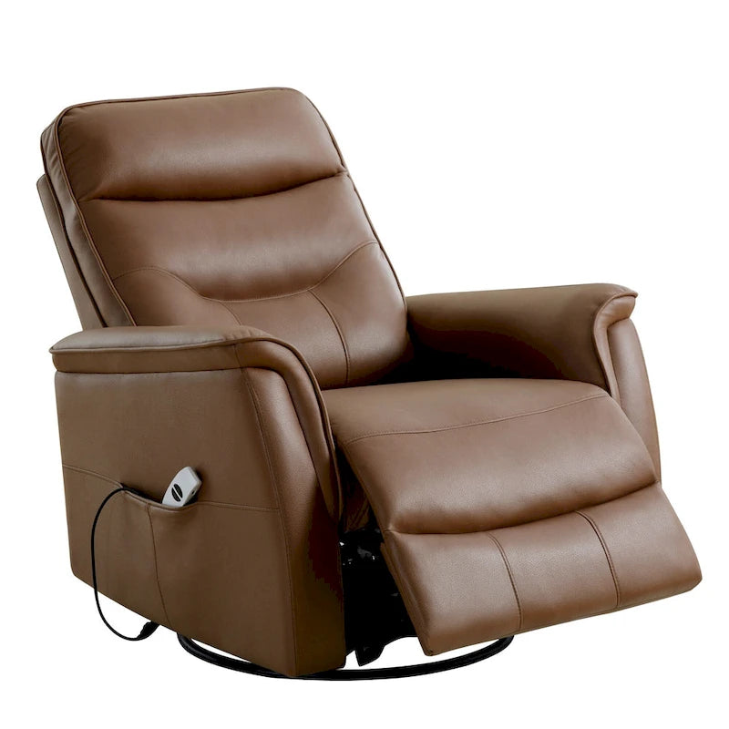 HOMYKA Swivel Power Recliner Faux Leather Glider With USB Port