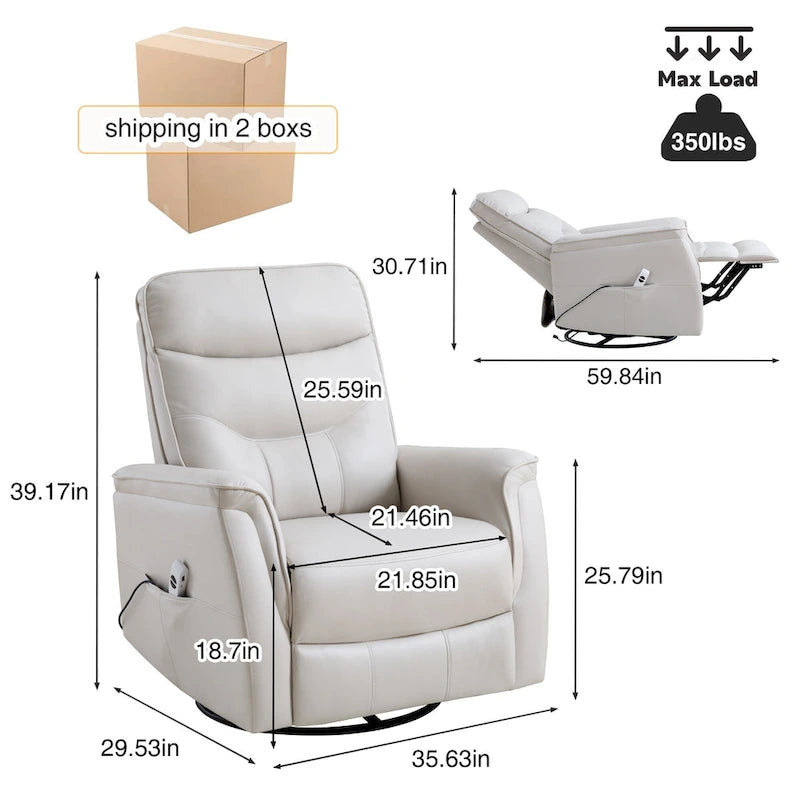 HOMYKA Swivel Power Recliner Faux Leather Glider With USB Port