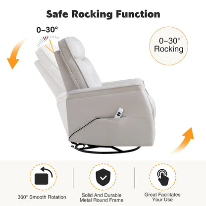 HOMYKA Swivel Power Recliner Faux Leather Glider With USB Port