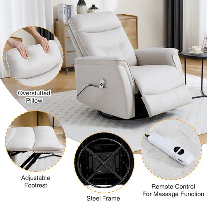 HOMYKA Swivel Power Recliner Faux Leather Glider With USB Port