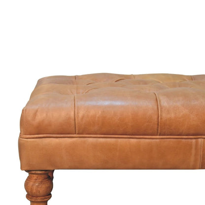 Artisan Furniture Solid Wood Buffalo Tan Leather Ottoman with Castor Legs