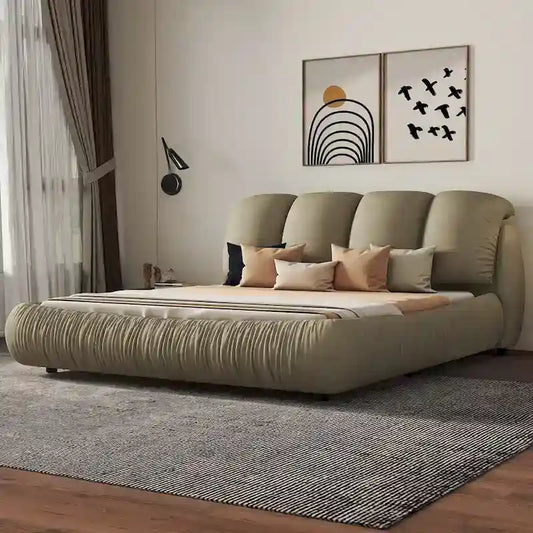 Queen Size Luxury Upholstered Bed With Thick Headboard, Vevet Queen Bed with Oversized Padded Backrest