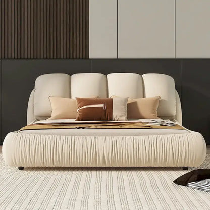 Queen Size Luxury Upholstered Bed With Thick Headboard, Vevet Queen Bed with Oversized Padded Backrest